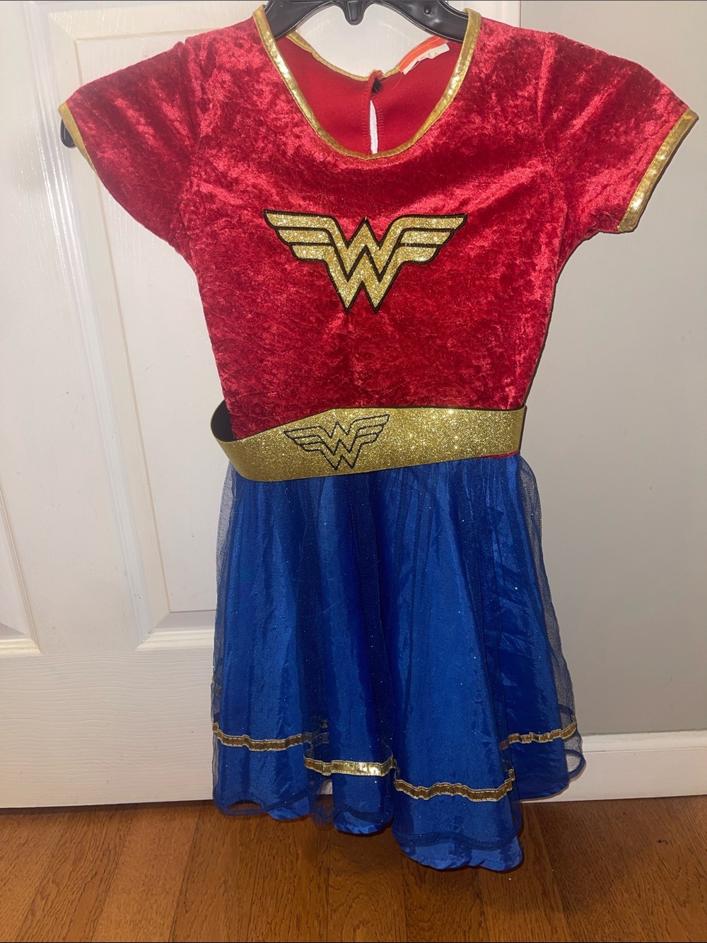 Wonder Woman Girl’s Red and Blue Glitter Dress Costume